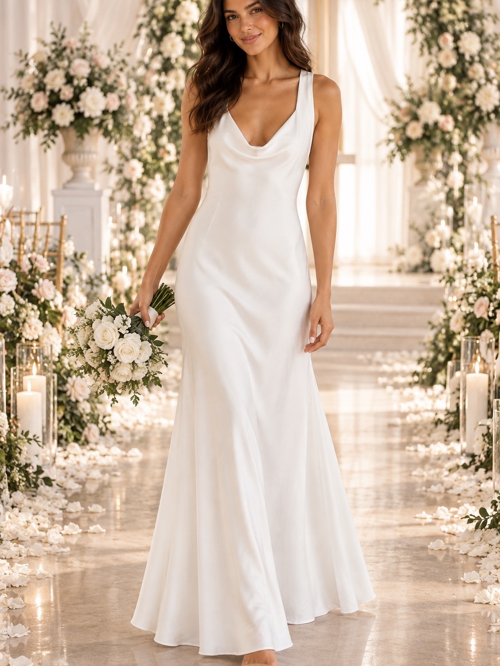 Lulus Ivory White Sleeveless Cowl Neck Maxi Wedding Dress